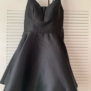 Black mini dress skinny strap mesh detail